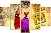Trend24 - Canvas Schilderij - Afrikaanse Vrouwen Met Kruiken - Vijfluik - Oosters - 100x70x2 cm - Meerkleurig