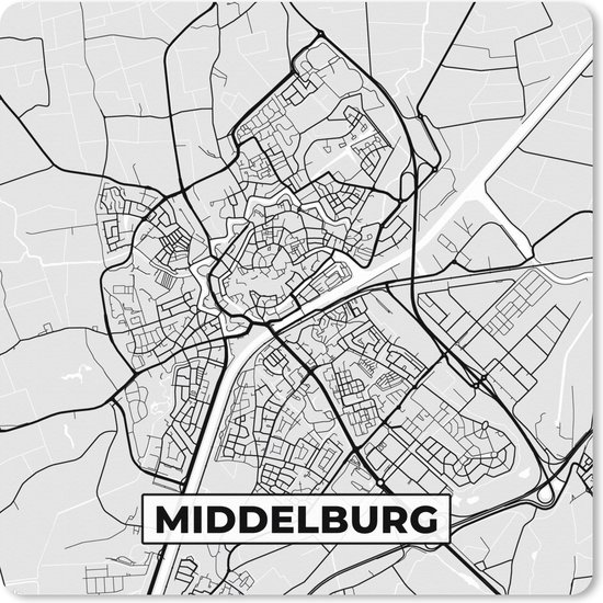 Muismat XXL 40x40 cm - Bureau onderlegger - Bureau mat Stadskaart - Middelburg - Grijs - Wit - Bureaumat - Gaming mousepad xl - Bureaulegger groot - Computer deskmat