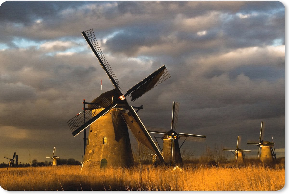 Muismat XXL 120x80 cm - Bureau onderlegger - Bureau mat Molen - Nacht - Nederland - Bureaumat - Gaming mousepad xl - Bureaulegger groot - Computer deskmat