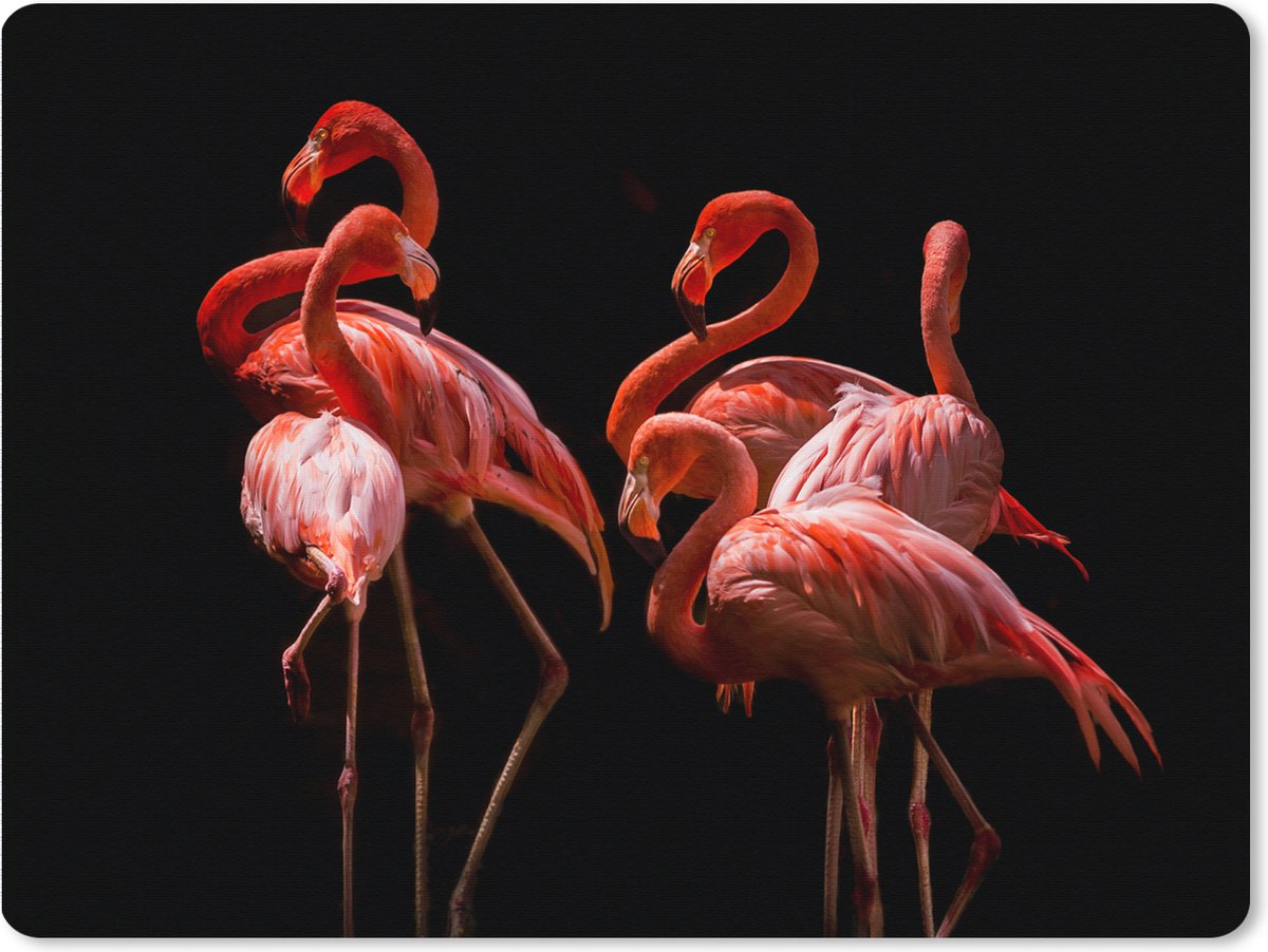 Muismat XXL 80x60 cm - Bureau onderlegger - Bureau mat Flamingo's - Vogels - Veren - Zwart - Bureaumat - Gaming mousepad xl - Bureaulegger groot - Computer deskmat