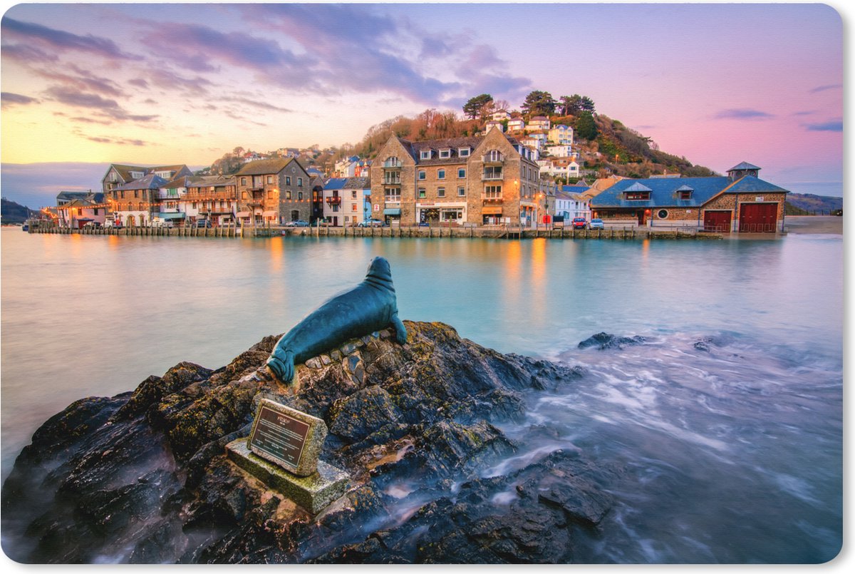 Muismat XXL 90x60 cm - Bureau onderlegger - Bureau mat Een zonsondergang voor de haven Looe in Cornwall - Bureaumat - Gaming mousepad xl - Bureaulegger groot - Computer deskmat