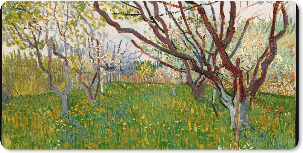 Muismat XXL 100x50 cm - Bureau onderlegger - Bureau mat Bloeiende boomgaard - Vincent van Gogh - Bureaumat - Gaming mousepad xl - Bureaulegger groot - Computer deskmat