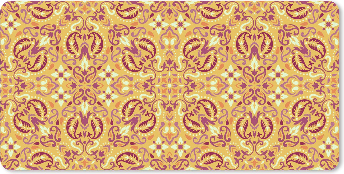 Muismat XXL 100x50 cm - Bureau onderlegger - Bureau mat Perzisch Tapijt - Vloerkleed - Patronen - Oranje - Bureaumat - Gaming mousepad xl - Bureaulegger groot - Computer deskmat
