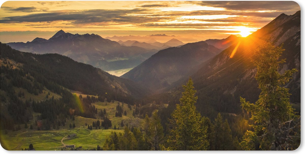 Muismat XXL 80x40 cm - Bureau onderlegger - Bureau mat Alpen - Berg - Zon - Bureaumat - Gaming mousepad xl - Bureaulegger groot - Computer deskmat