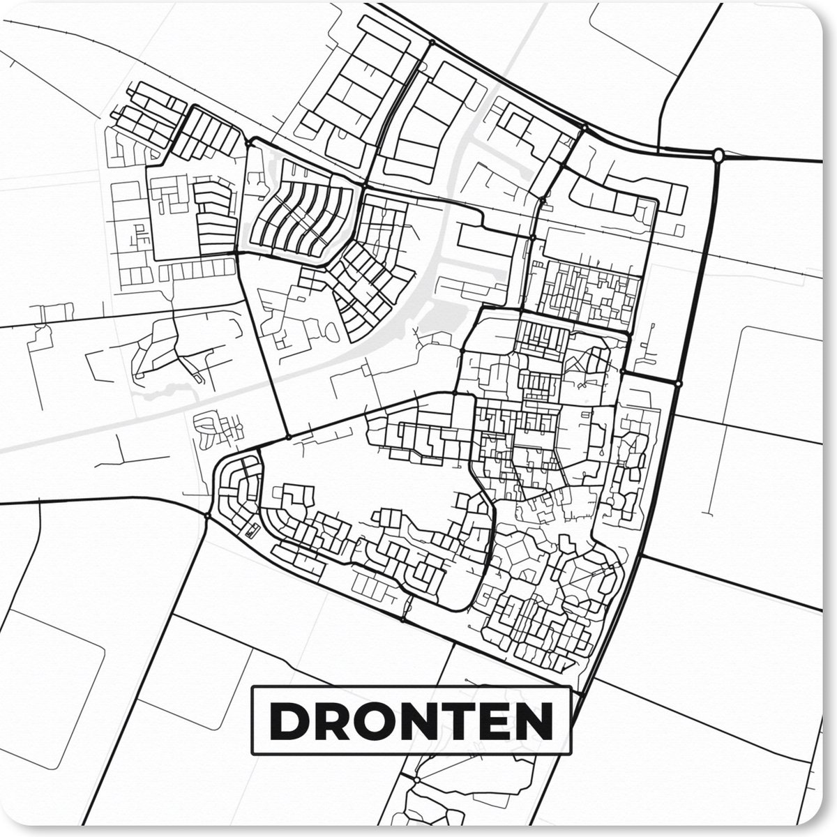 Muismat XXL 40x40 cm - Bureau onderlegger - Bureau mat Kaart - Dronten - Zwart - Wit - Bureaumat - Gaming mousepad xl - Bureaulegger groot - Computer deskmat