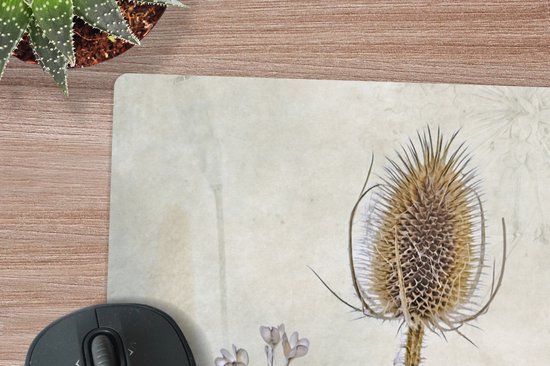 Tapis de souris XXL - Sous-main - Tapis de bureau - Fleurs - Aquarelle - Nature morte - Marron - Vintage - 100x50 cm - Tapis de souris XXL