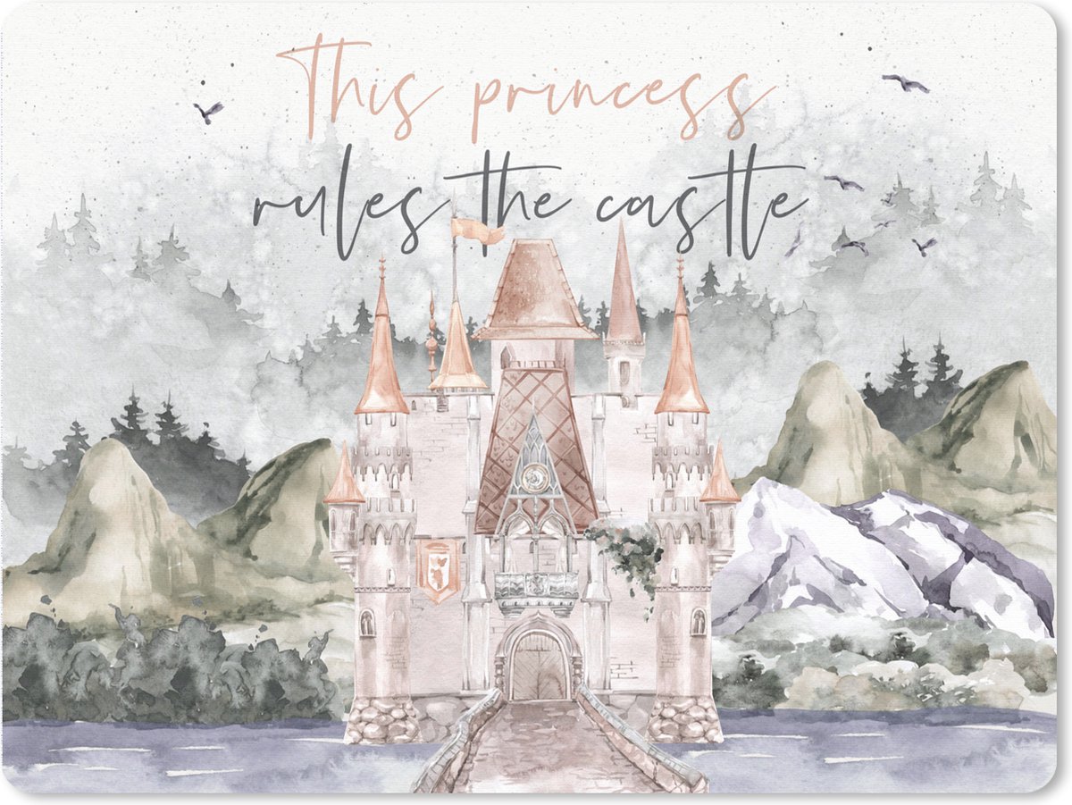 Muismat XXL 80x60 cm - Bureau onderlegger - Bureau mat Quotes - Spreuken - This princess rules the castle - Prinses - Kids - Baby - Meisjes - Bureaumat - Gaming mousepad xl - Bureaulegger groot - Computer deskmat