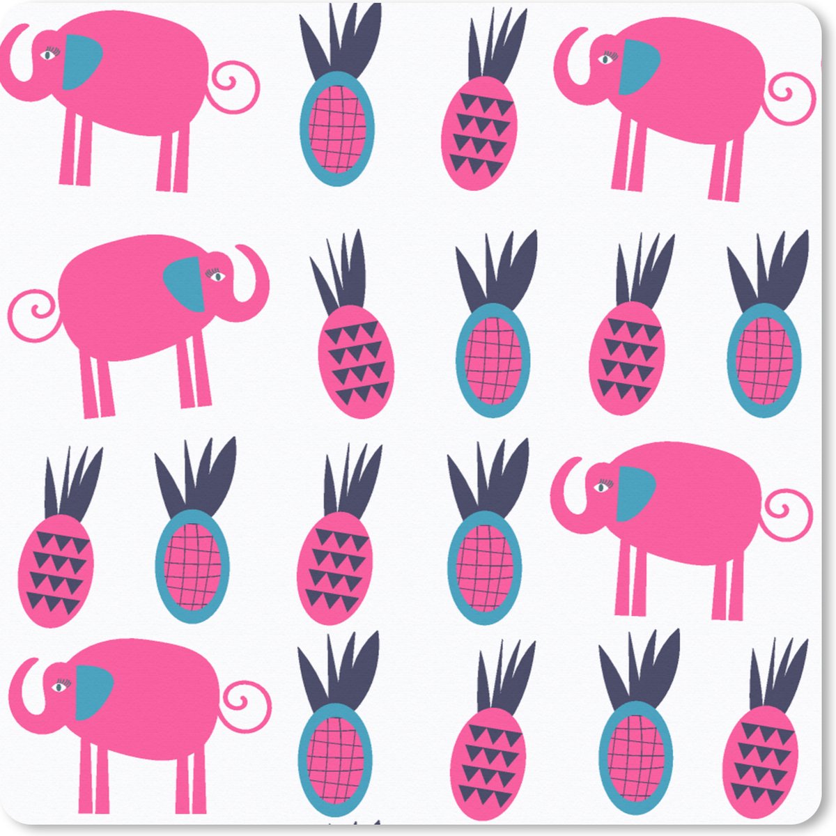 Muismat XXL 40x40 cm - Bureau onderlegger - Bureau mat Ananas - Olifant - Design - Bureaumat - Gaming mousepad xl - Bureaulegger groot - Computer deskmat