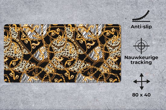 Muismat XXL 80x40 cm - Bureau onderlegger - Bureau mat Ketting - Goud - Panter - Zebra - Bureaumat - Gaming mousepad xl - Bureaulegger groot - Computer deskmat