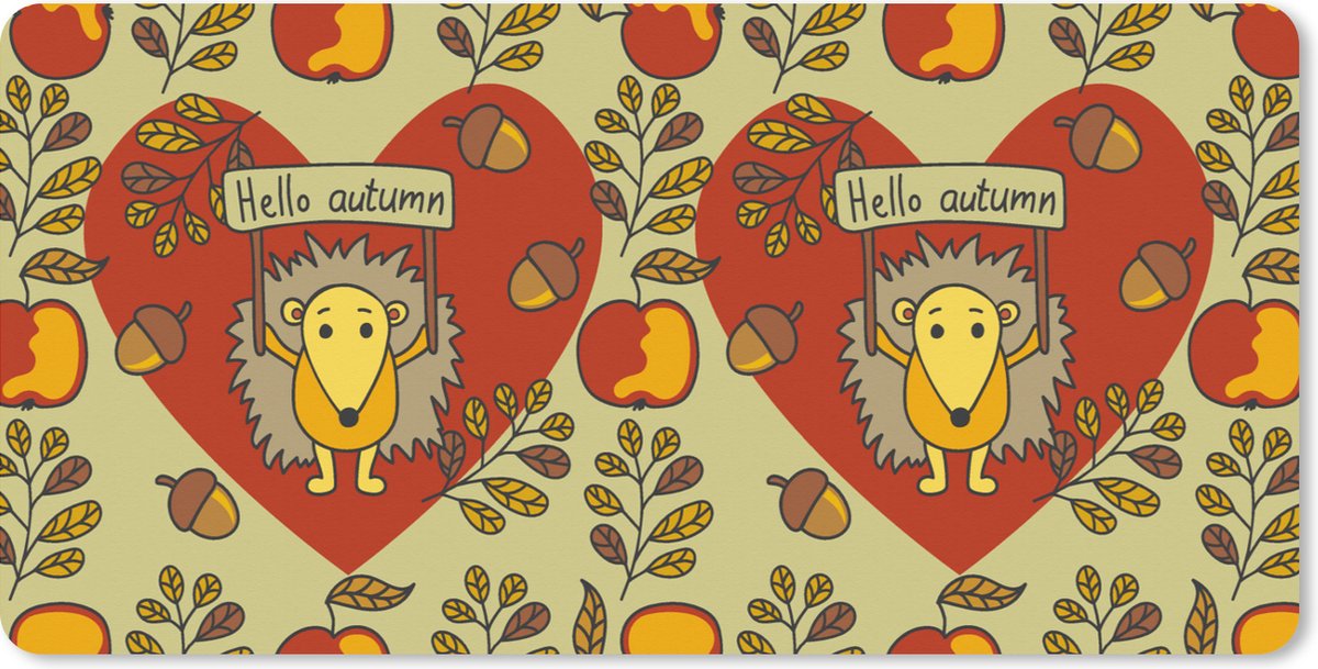 Muismat XXL 90x45 cm - Bureau onderlegger - Bureau mat Egel - Herfst - Seizoenen - Kind - Design - Bureaumat - Gaming mousepad xl - Bureaulegger groot - Computer deskmat