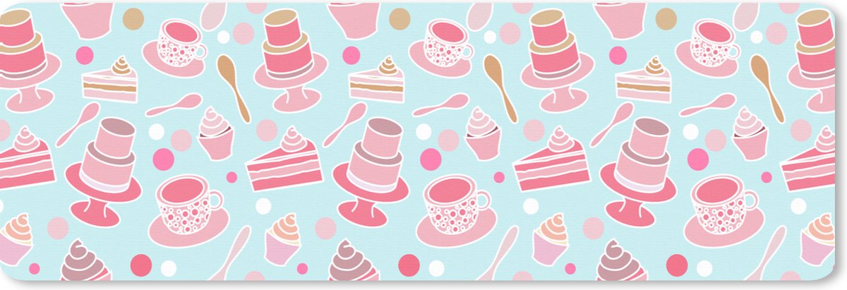 Muismat XXL 90x30 cm - Bureau onderlegger - Bureau mat Taart - Thee - Cupcake - Roze - Design - Bureaumat - Gaming mousepad xl - Bureaulegger groot - Computer deskmat