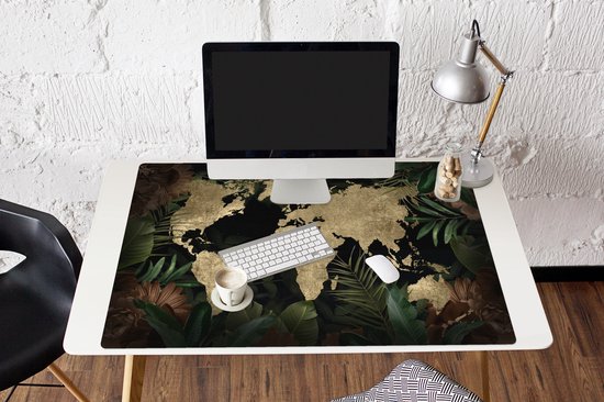 Tapis de souris XXL - Sous-main - Tapis de bureau - Carte du Wereldkaart - Vintage - Plantes - 120x80 cm - Tapis de souris XXL