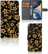 Telefoonhoesje Motorola Moto G22 Bookcase Cadeau voor Oma Gouden Bloemen