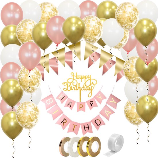 Set de ballons d'anniversaire,Or rose Happy Birthday ,Décoration d' anniversaire avec ballons en plastique et confettis