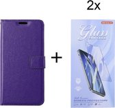 Bookcase Geschikt voor: Oppo A96 / A76 / A36 Paars - portemonnee hoesje met 2 stuk Glas Screen protector - ZT Accessoires
