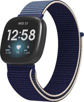 SmartphoneClip® Nylon Blauw Wit Bandje geschikt voor Fitbit Versa 3 en Fitbit Sense