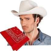 Cowboy verkleed set Cowboyhoed wit met rode western zakdoek