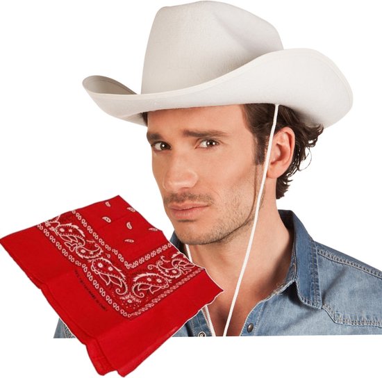 Ensemble habillé de cowboy Chapeau de cowboy blanc avec mouchoir western  rouge | bol