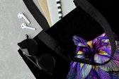 MuchoWow® Schoudertas - Strandtas - Big Shopper - Boodschappentas - Bloem - Kleuren - Zwart - 45x45 cm - Katoenen tas