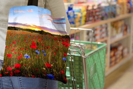 MuchoWow® Schoudertas - Strandtas - Big Shopper - Boodschappentas - Bloemen - Zonsondergang - Kleuren - 45x45 cm - Katoenen tas