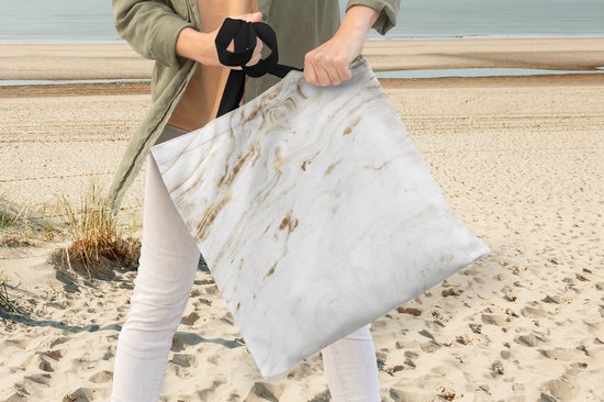 MuchoWow® Sac bandoulière - Sac de plage - Big Shopper - Sac shopping - Marbre - Or - Wit - Trendy - 40x40 cm - Sac en coton