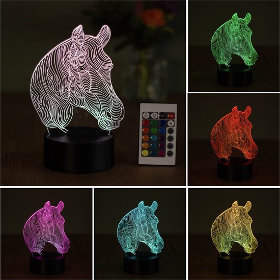 Klarigo®️ Nachtlamp – 3D LED Lamp Illusie – 16 Kleuren – Bureaulamp – Paarden Lamp – Sfeerlamp – Nachtlampje Kinderen – Creative lamp – Afstandsbediening