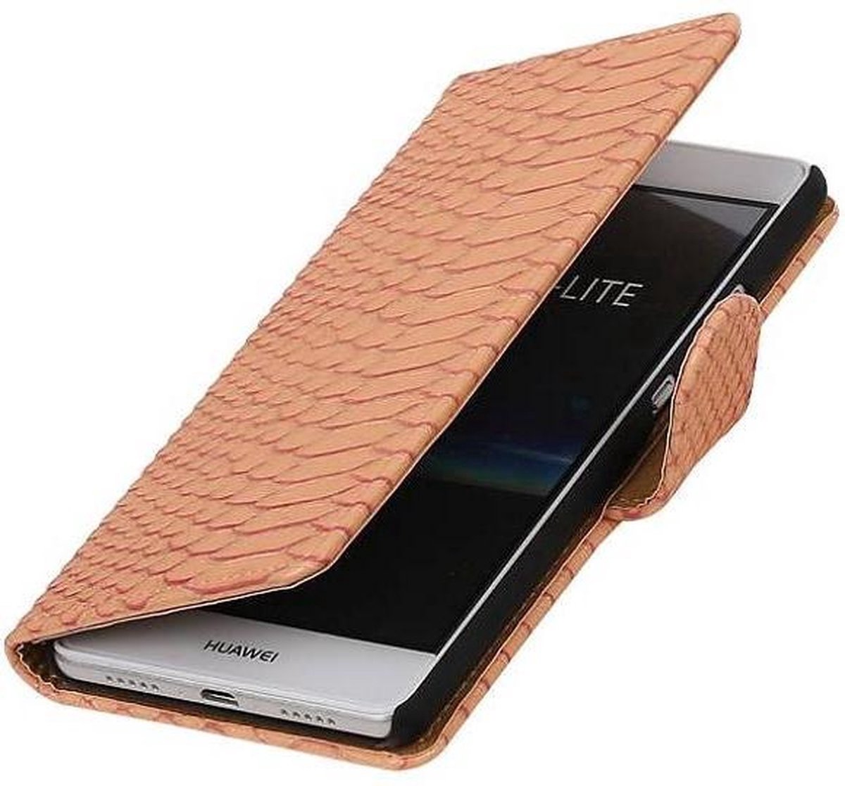 Snake Bookstyle Wallet Case Hoesje - Geschikt voor Huawei P9 Lite Licht Roze