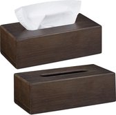 Relaxdays 2x tissue box bruin- tissuehouder - tissuedoos - zakdoekendoos -zakdoekjeshouder