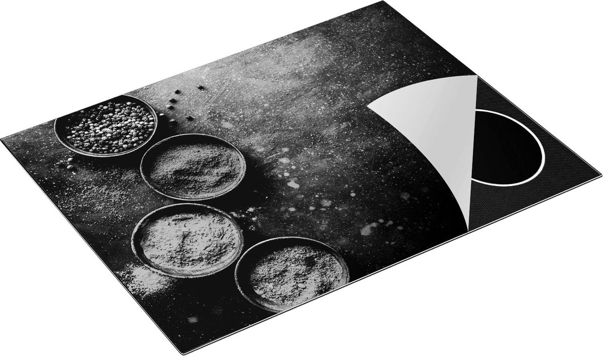 Chefcare Inductie Beschermer Kruiden Bakjes op een Groene Marmeren Tafel - Zwart Wit - 77x59 cm - Afdekplaat Inductie - Kookplaat Beschermer - Inductie Mat