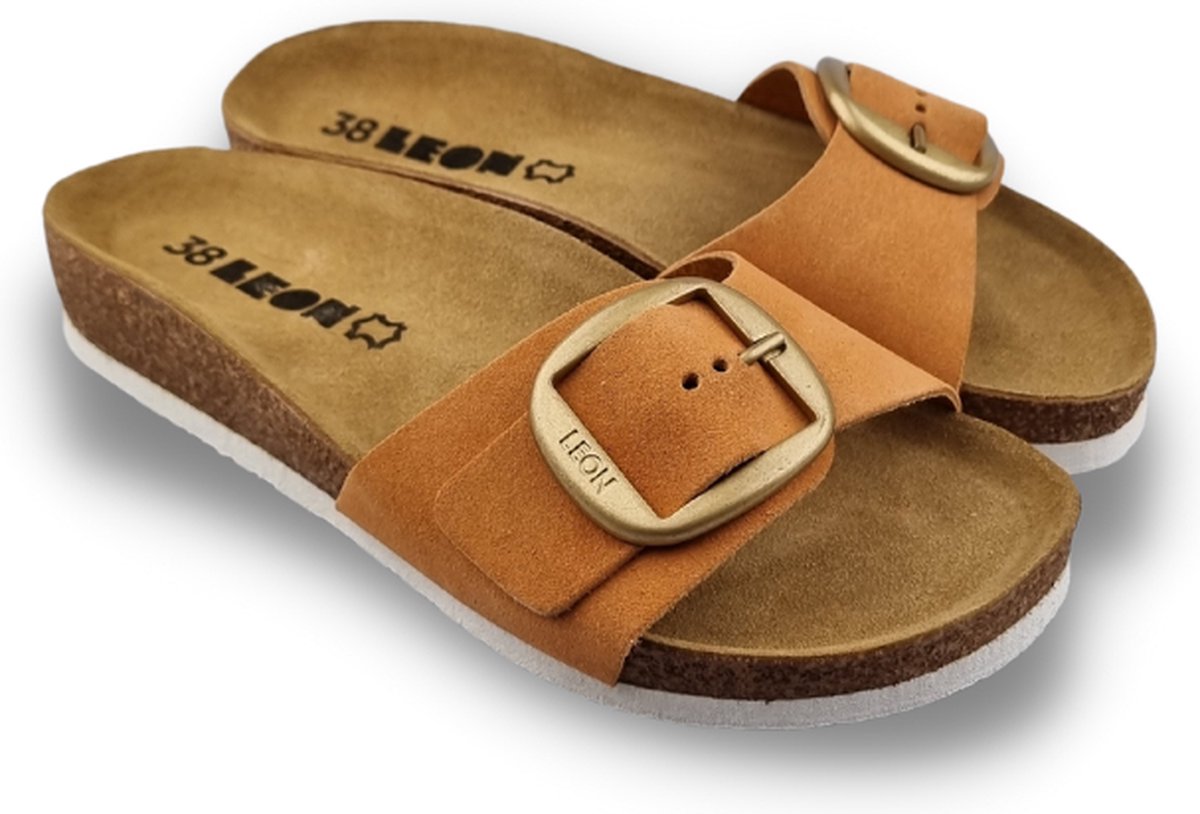 Sandalen orange - Leon sandals - heerlijk voetbed - leren riem verstelbaar - goede prijs/kwaliteit - maat 42