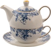 Clayre & Eef Tea for One 400 ml Blauw Porselein Bloemen Theepot set