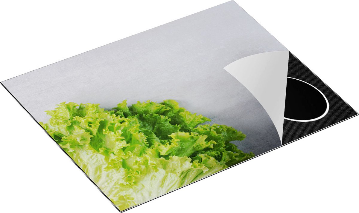 Chefcare Inductie Beschermer Groene Sla op Grijze Marmer - 65x55 cm - Afdekplaat Inductie - Kookplaat Beschermer - Inductie Mat