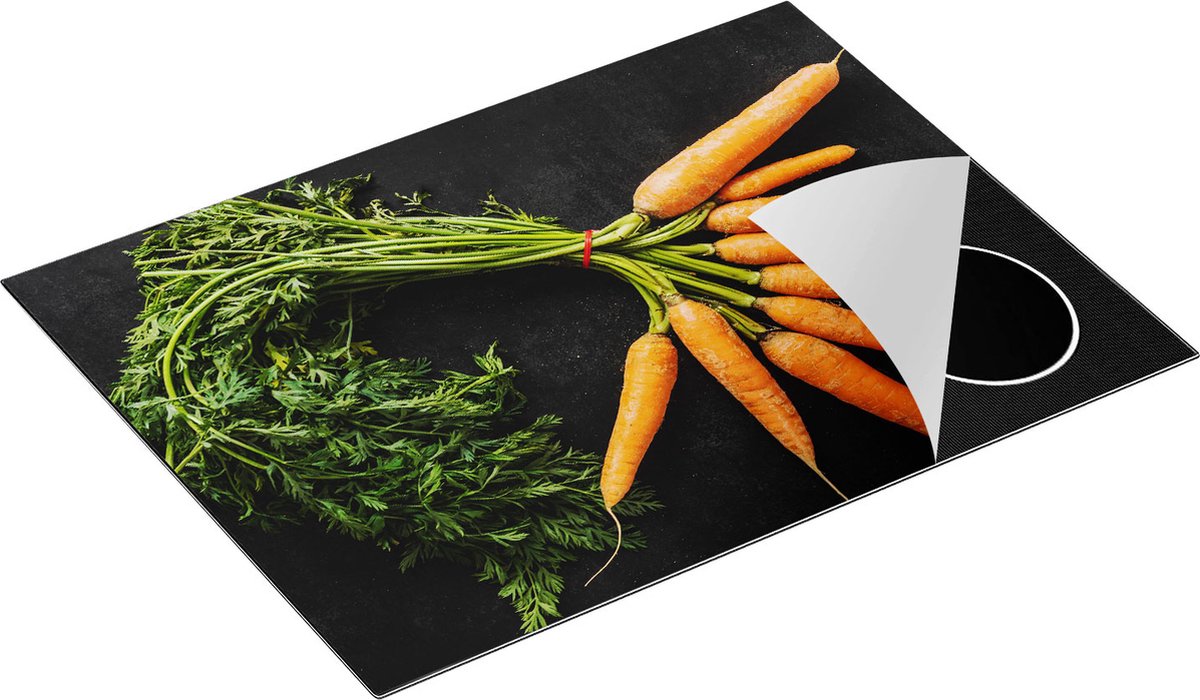 Chefcare Inductie Beschermer Wortels op Zwarte Marmer - 70x55 cm - Afdekplaat Inductie - Kookplaat Beschermer - Inductie Mat
