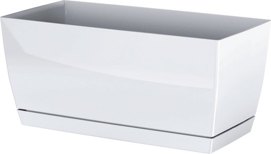 Cache-pot/pot de fleurs en plastique blanc nacré brillant 24 x 12 x 11 cm pour usage intérieur/extérieur