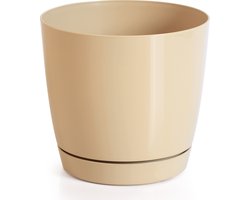 Plantenpot/bloempot kunststof rond glanzend mat goud dia 24 x hoogte 22 cm voor binnen/buiten