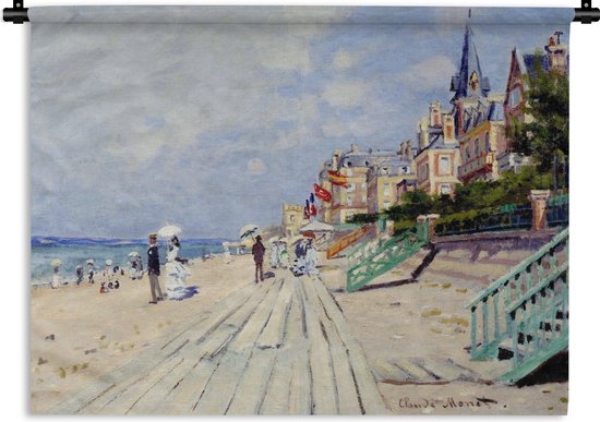 Wandkleed - Wanddoek - The Boardwalk at Trouville - Schilderij van Claude Monet - 180x135 cm - Wandtapijt