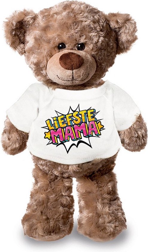bedrijf blijven Faculteit Liefste mama pluche teddybeer knuffel 24 cm met wit pop art t-shirt -  Moederdag -... | bol.com