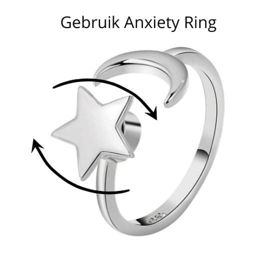 Anxiety Ring - (Draairing Maan/Ster) - Stress Ring - Fidget Ring - Anxiety Ring For Finger - Draaibare Ring Dames - Spinning Ring - Spinner Ring - One-size - Zilver 925 - Despora