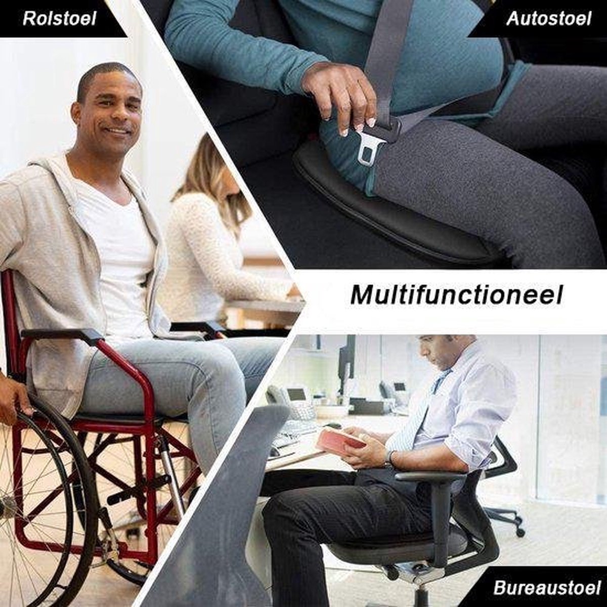 Benazcap Groot traagschuim zitkussen voor bureaustoel, ergonomisch kussen voor drukontlasting, ischias en pijn, van traagschuim, voor een lange tijd