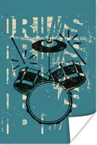 Poster Drums - Zwart - Blauw - 20x30 cm