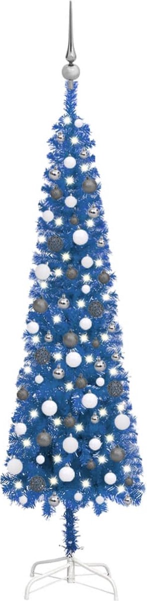 VidaLife Kerstboom met LED's en kerstballen smal 180 cm blauw