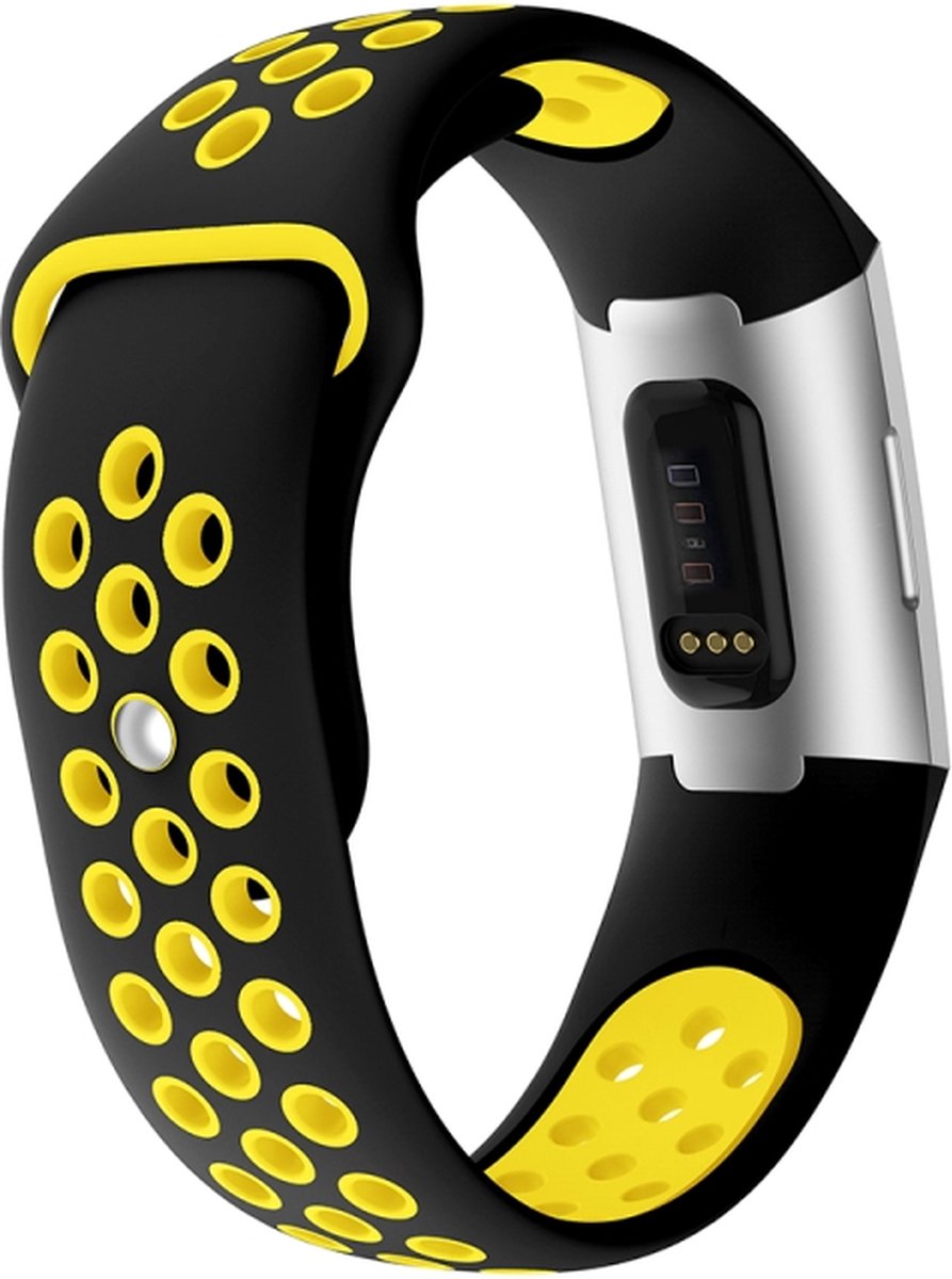 Siliconen bandje - geschikt voor Fitbit Charge 3 / Charge 4 - maat S/M - zwart-geel