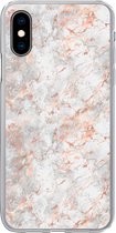 Geschikt voor iPhone X hoesje - Rose goud - Marmer print - Wit - Patroon - Siliconen Telefoonhoesje
