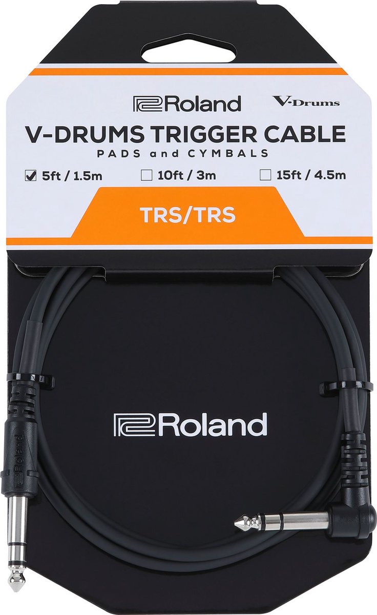 Roland PCS‑5‑TRA V‑Drum Triggerkabel – 1,5 m – 1/4" TRS Recht + Haakse Jack – Hoge‑kwaliteit OFC Percussiekabel