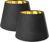 Navaris 2x lampenkap voor tafellamp - E27 fitting - 16,2 cm hoog - 22/15,3 cm breed - Set van 2 ronde lampenkappen - Zwart/Goud