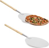 Relaxdays 2x pizzaschep rond aluminium - pizzaspatel - broodschep hout - pizza schep