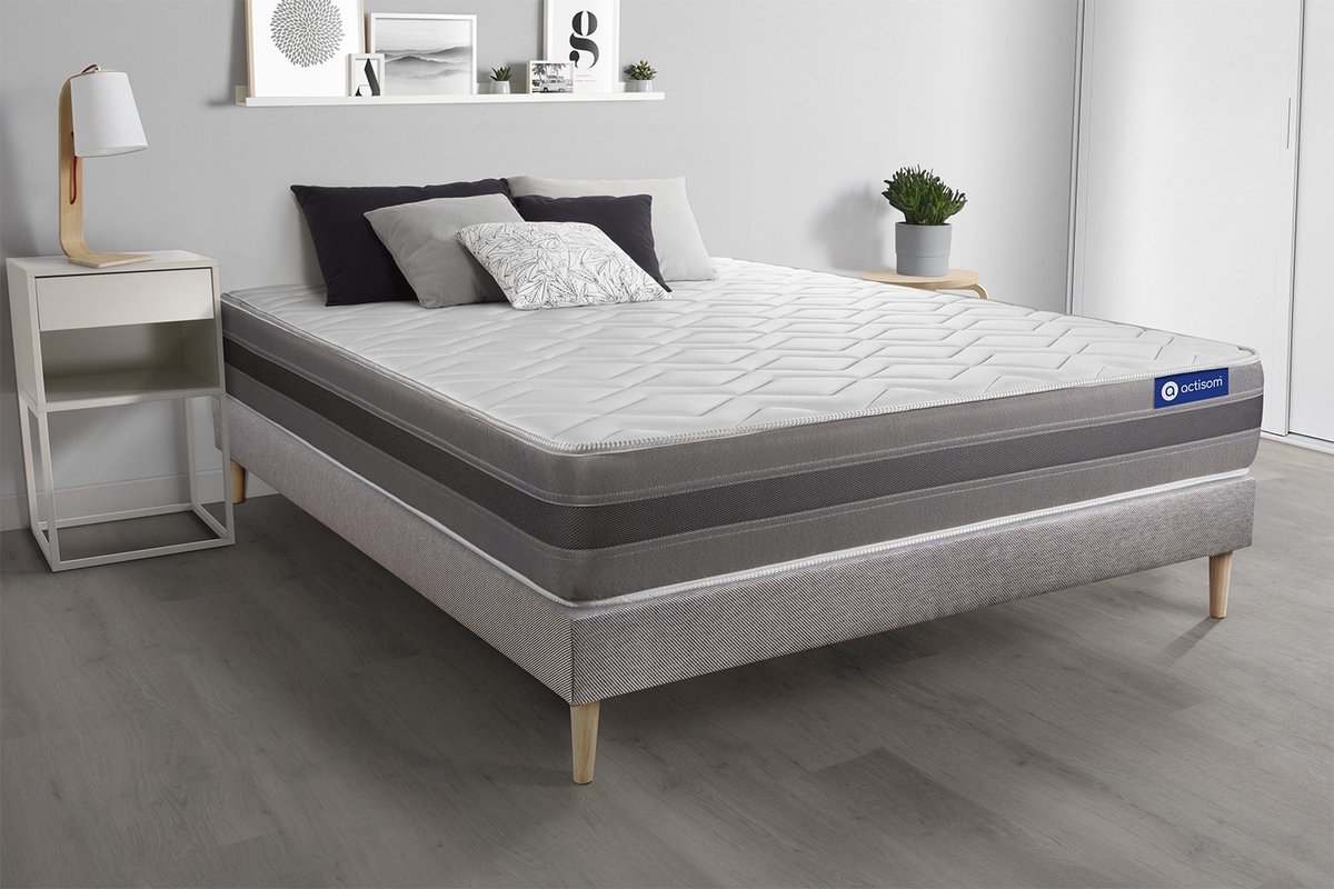 Complete boxspring met matras tweepersoons- Actisom Actilatex relax grijs - Latex en traagschuim - 160 x 195 cm