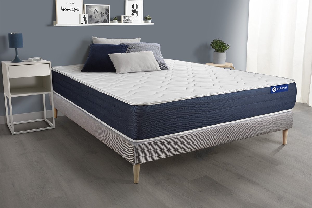 Complete boxspring met matras tweepersoons- Actisom Actiflex sleep grijs - Pocketveren en traagschuim - 140 x 210 cm