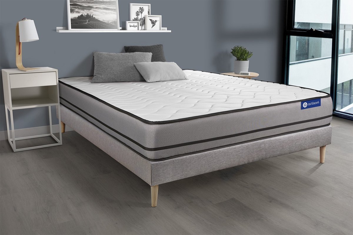 Complete boxspring met matras tweepersoons- Actisom Actiflex night grijs - Pocketveren - 140 x 210 cm