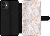 Bookcase Geschikt voor iPhone 11 telefoonhoesje - Rose goud - Marmer print - Wit - Patroon - Met vakjes - Wallet case met magneetsluiting